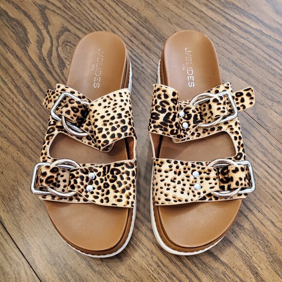 J/Slides "Leighton" Leopard Print Double Buckle Sandals Sz 7.5 - Picture 1 of 8